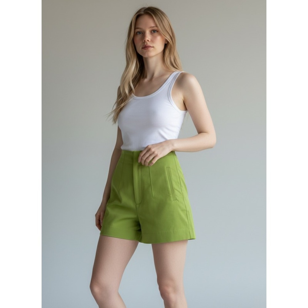 Italian brand Alcott Womenswear High-Waisted Tailored Suit Shorts in Lime Green